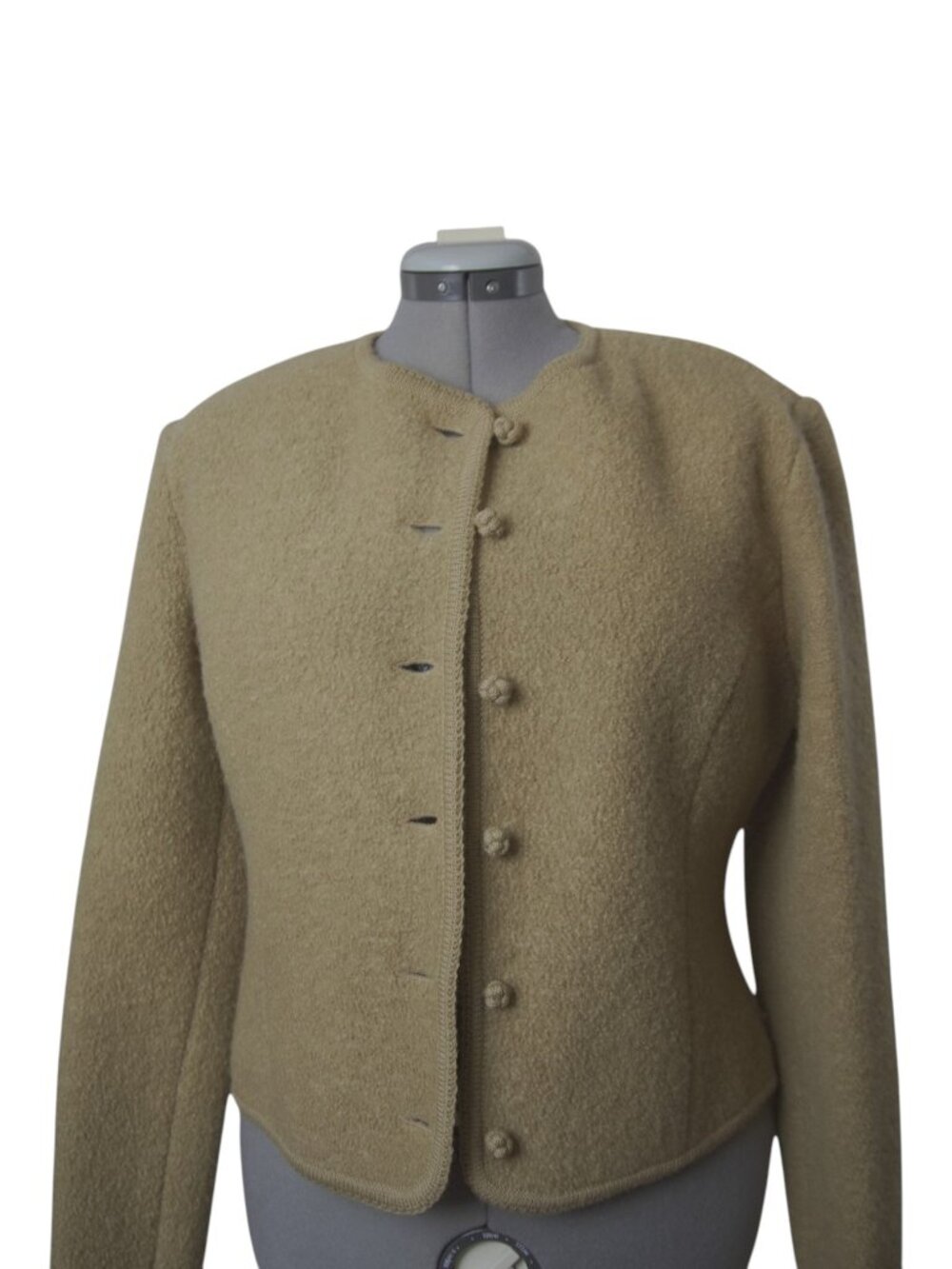 VTG Lands’ End 100% Boiled Wool Cardigan Jacket Camel Knot Buttons 10 Quiet Lux